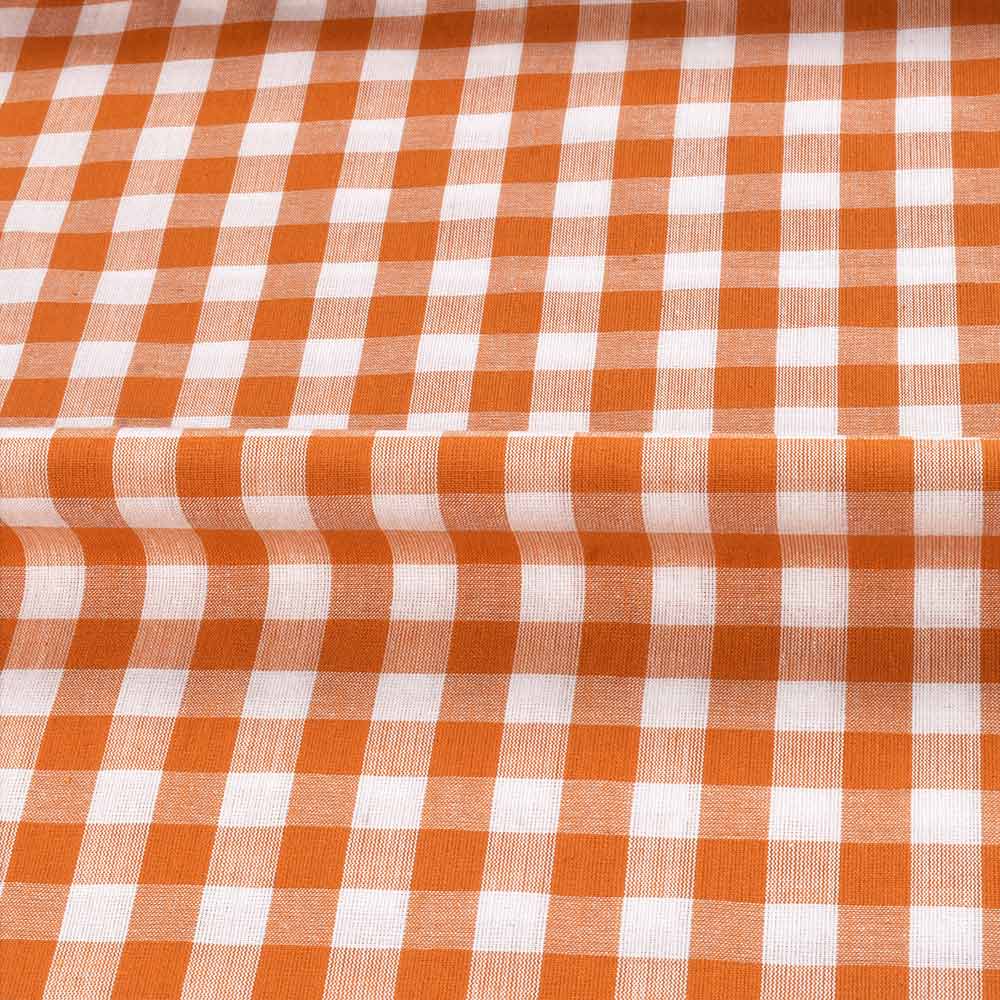CHECK ORANGE & WHITE PURE COTTON 93 GSM HANDWOVEN FABRIC