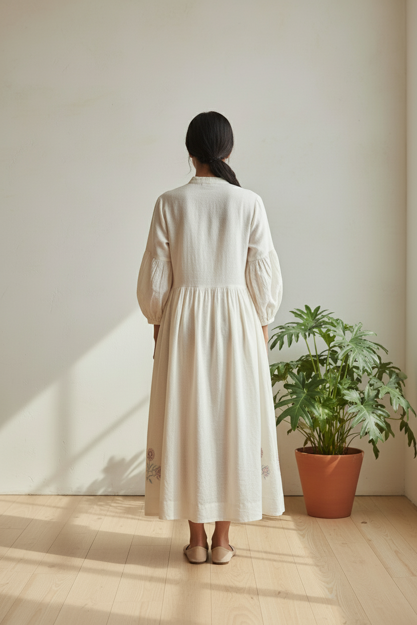The Pintuck- Bishop Sleeve Maxi Dress