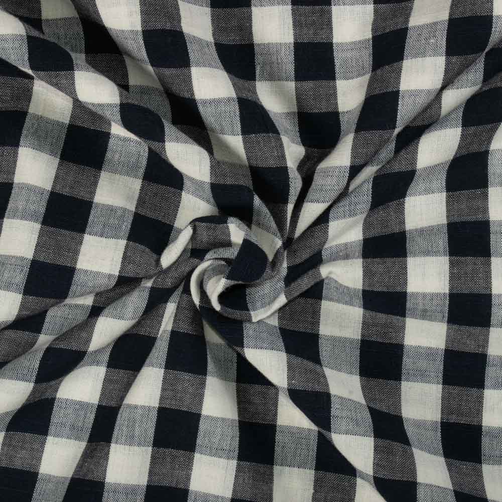 Check White Dark Navy 100 Pure Cotton Handwoven Fabric 738