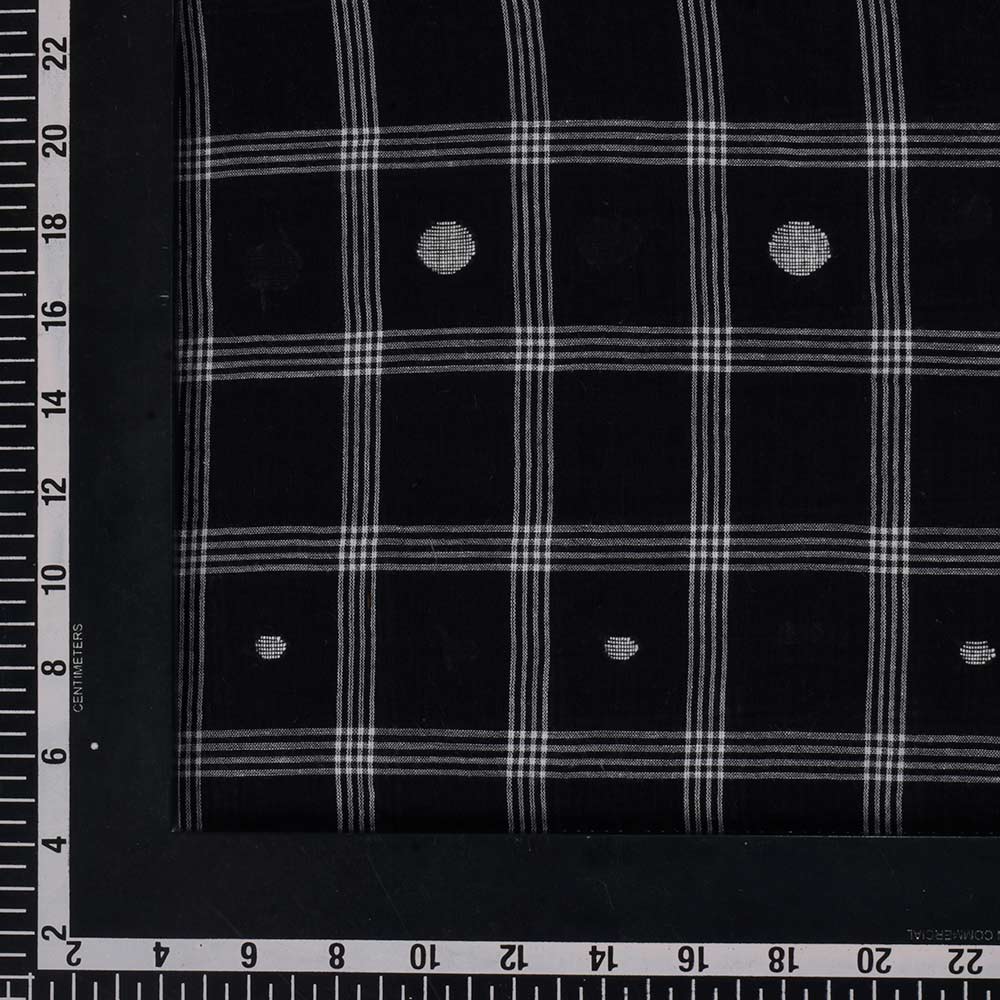 GEOMETRIC CHECK BLACK JAMDANI PURE COTTON 54 GSM HANDWOVEN FABRIC