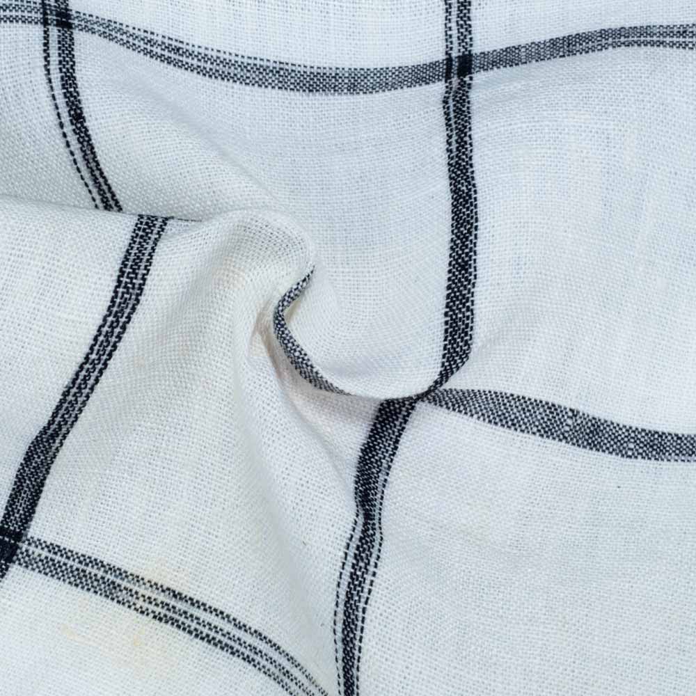 Check Black & White Pure Linen 144 GSM Handwoven Fabric