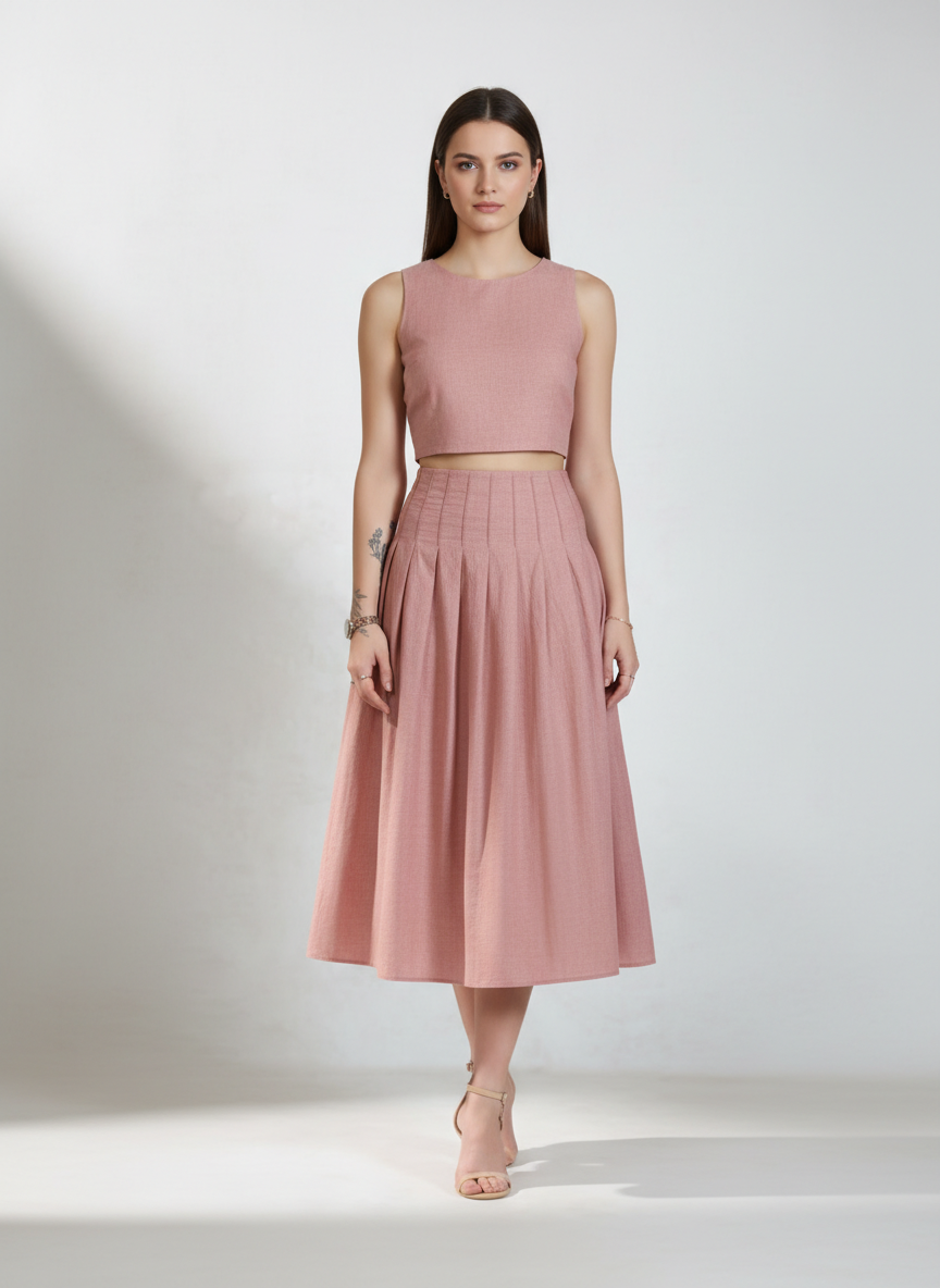 Pleats & Tucks Midi Skirt