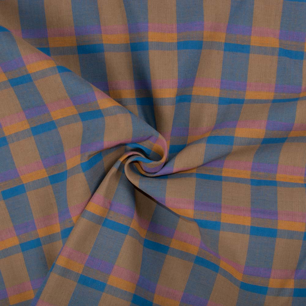Check Multicolor Pure Cotton 90 GSM Handwoven Fabric 671
