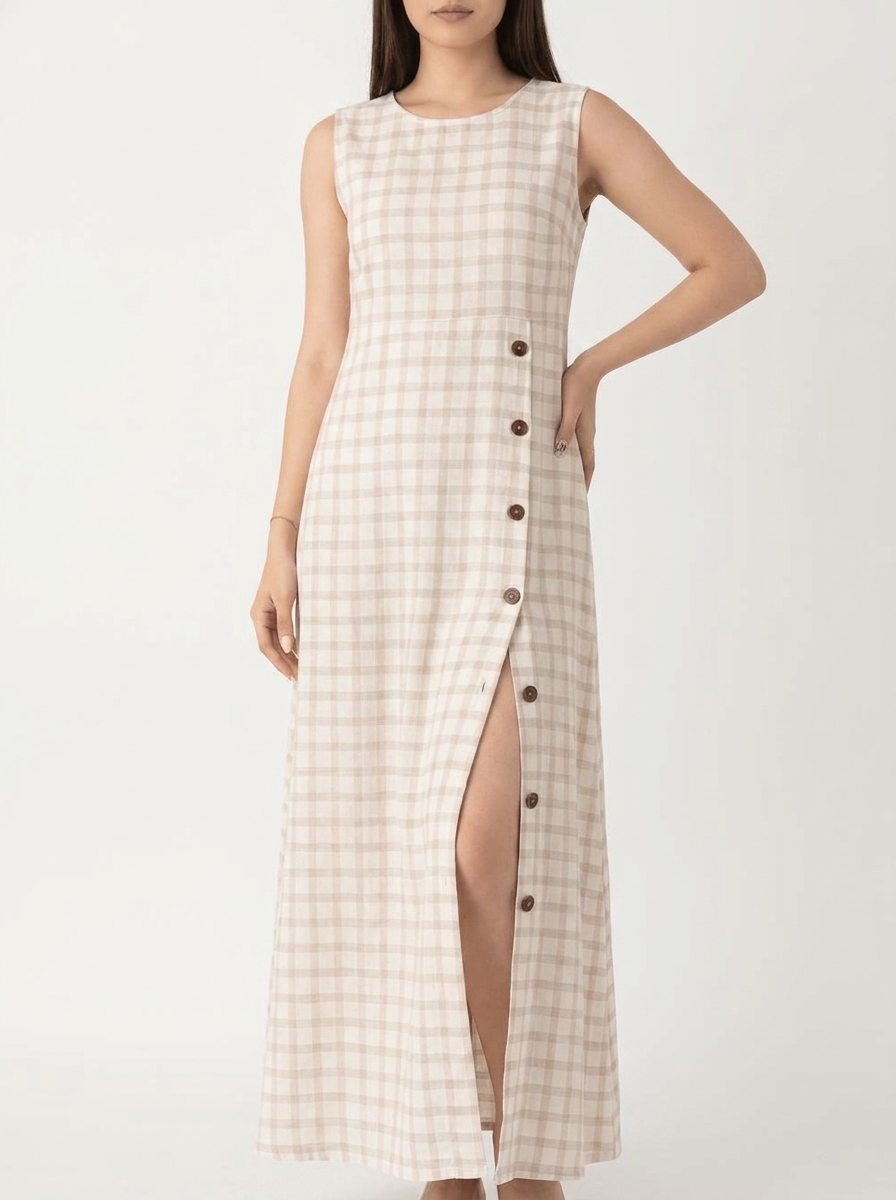 Buttoned Slit Full Length Dress