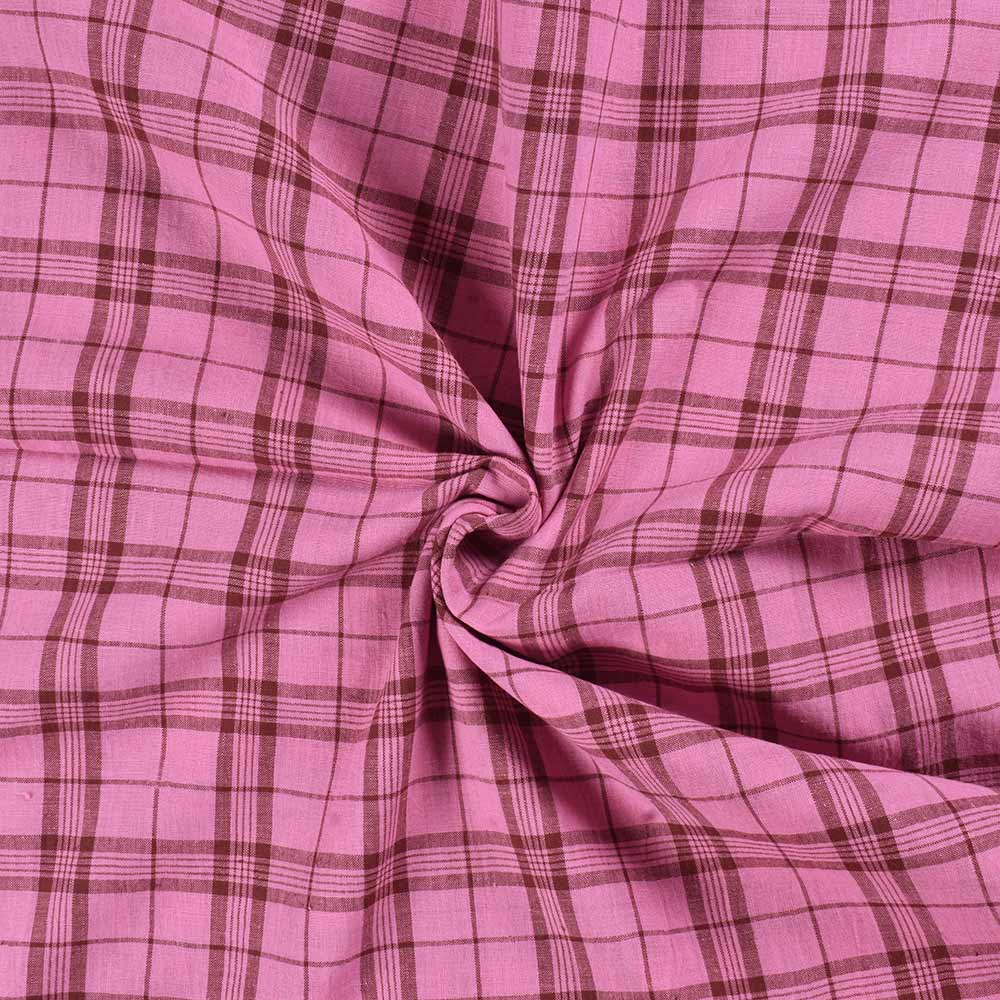 Check Red & Pink Pure Cotton 105 GSM Handwoven Fabric