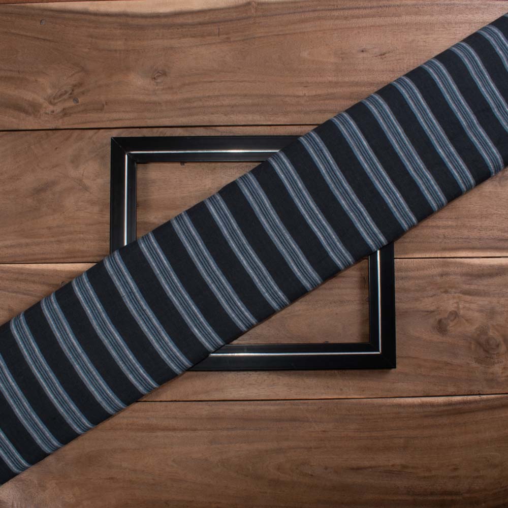 Stripe Black Khadi Cotton 106 GSM Handwoven Fabric