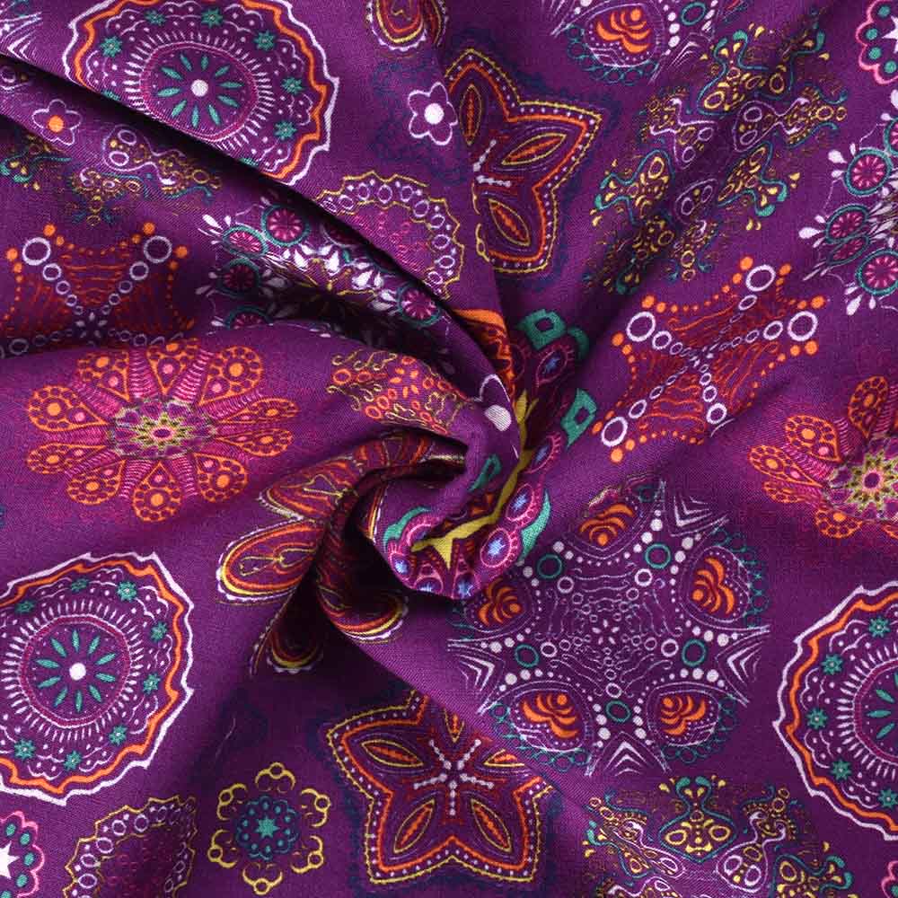 Abstract Plum Digital Printed Khadi Cotton 120 GSM Handwoven Fabric