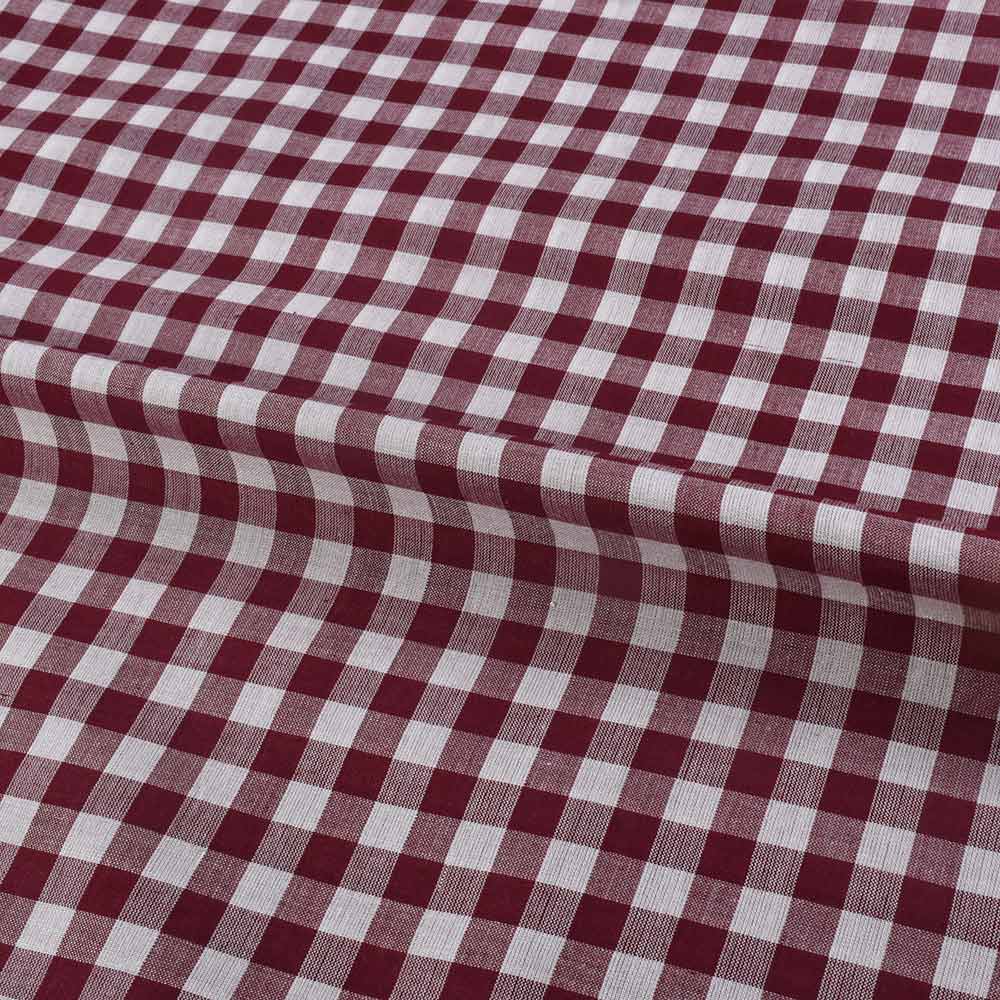 CHECK WHITE & MAROON PURE COTTON 87 GSM HANDWOVEN FABRIC