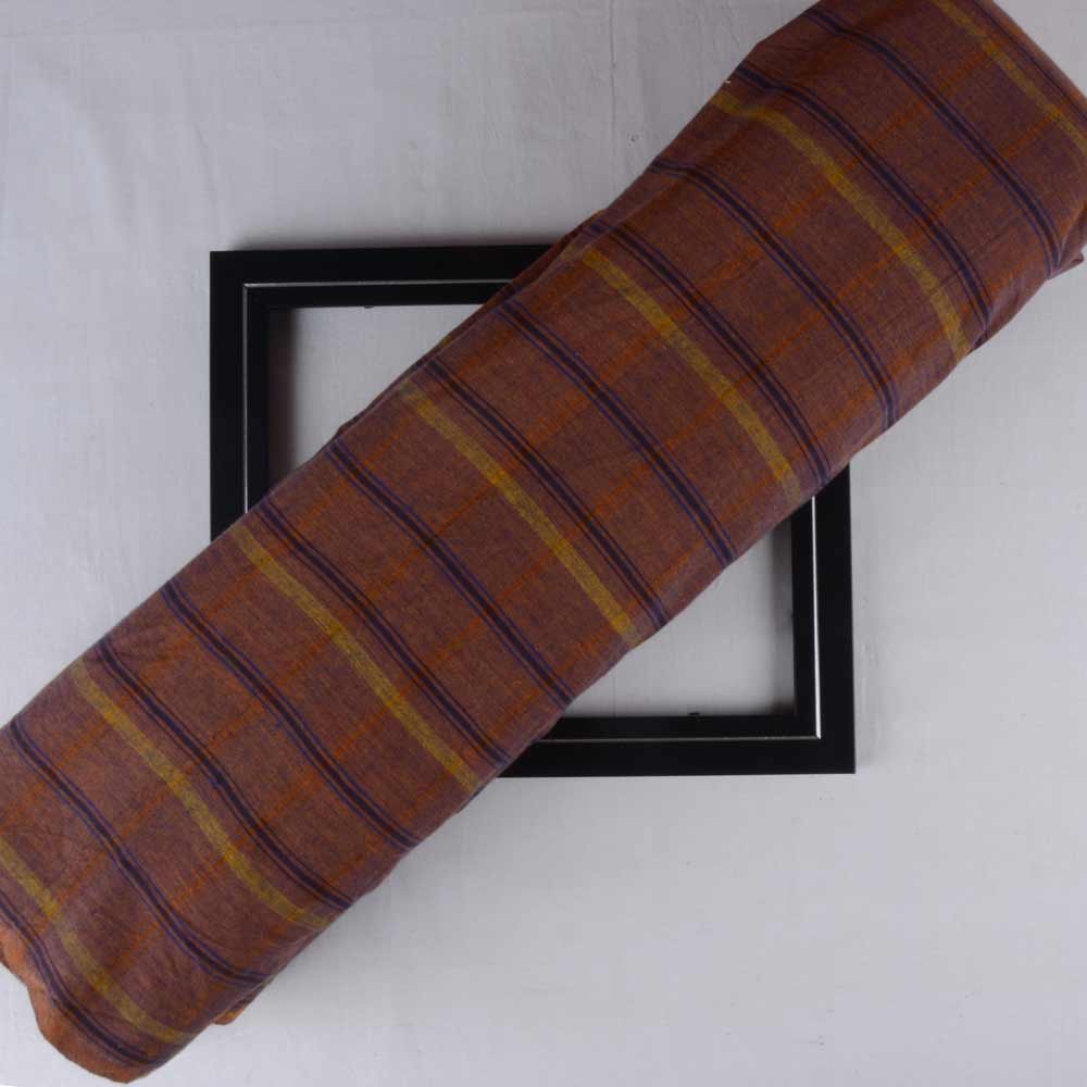 Check Brown Pure Cotton 105 GSM Handwoven Fabric