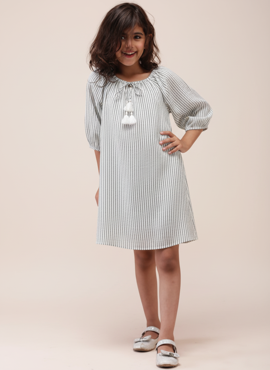 Pinstripe Tie Neck Girl Dress