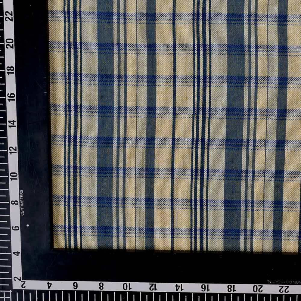 CHECK REVERSIBLE SATIN TWILL YELLOW PURE COTTON 100 GSM HANDWOVEN FABRIC
