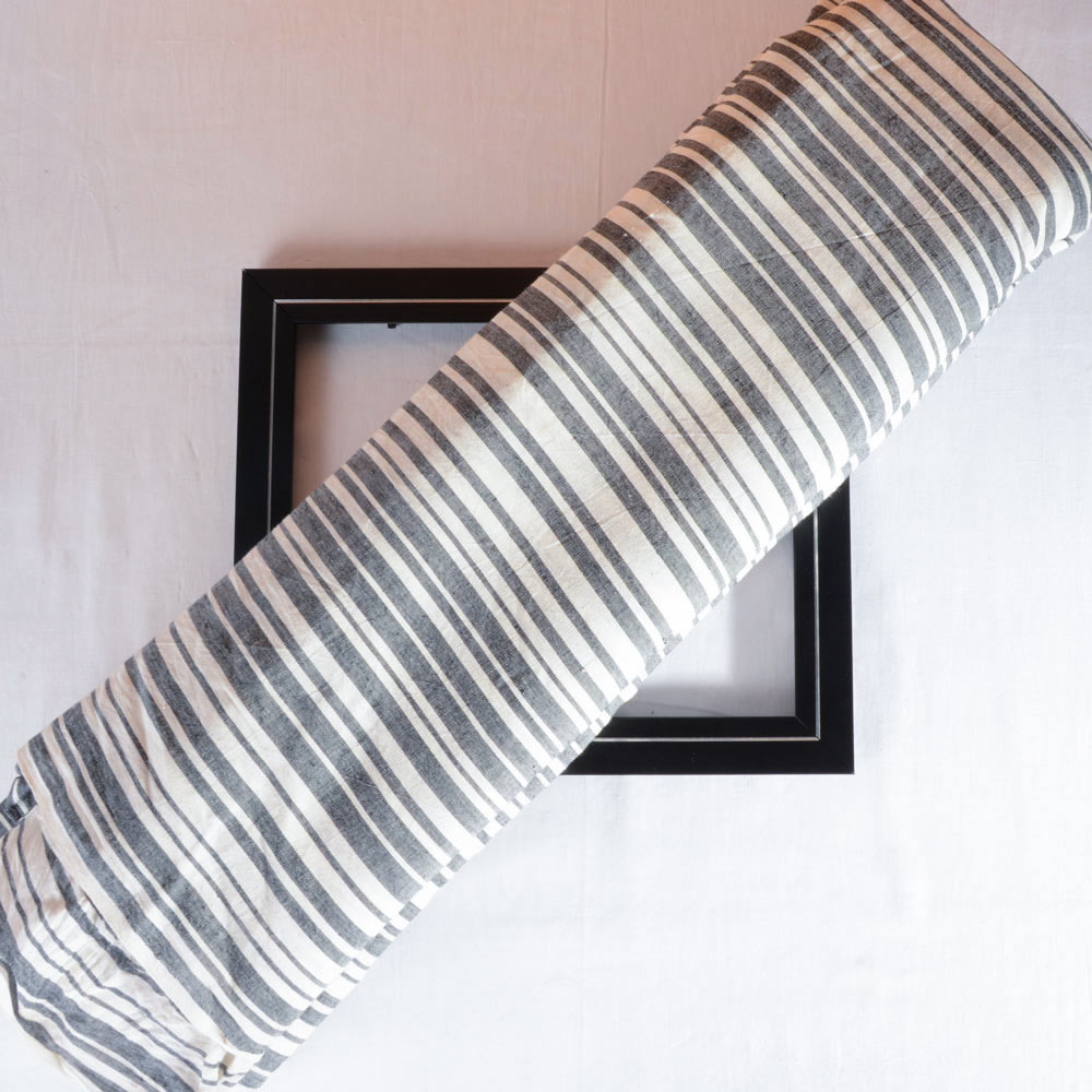 Stripe Black & White Pure Cotton 100 GSM Handwoven Fabric