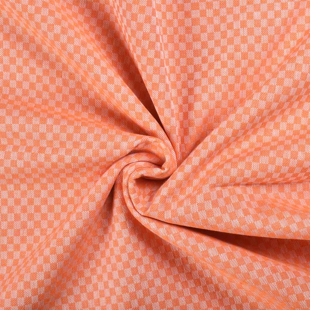 Check White & Orange Twill Pure Cotton 100 Handwoven Fabric