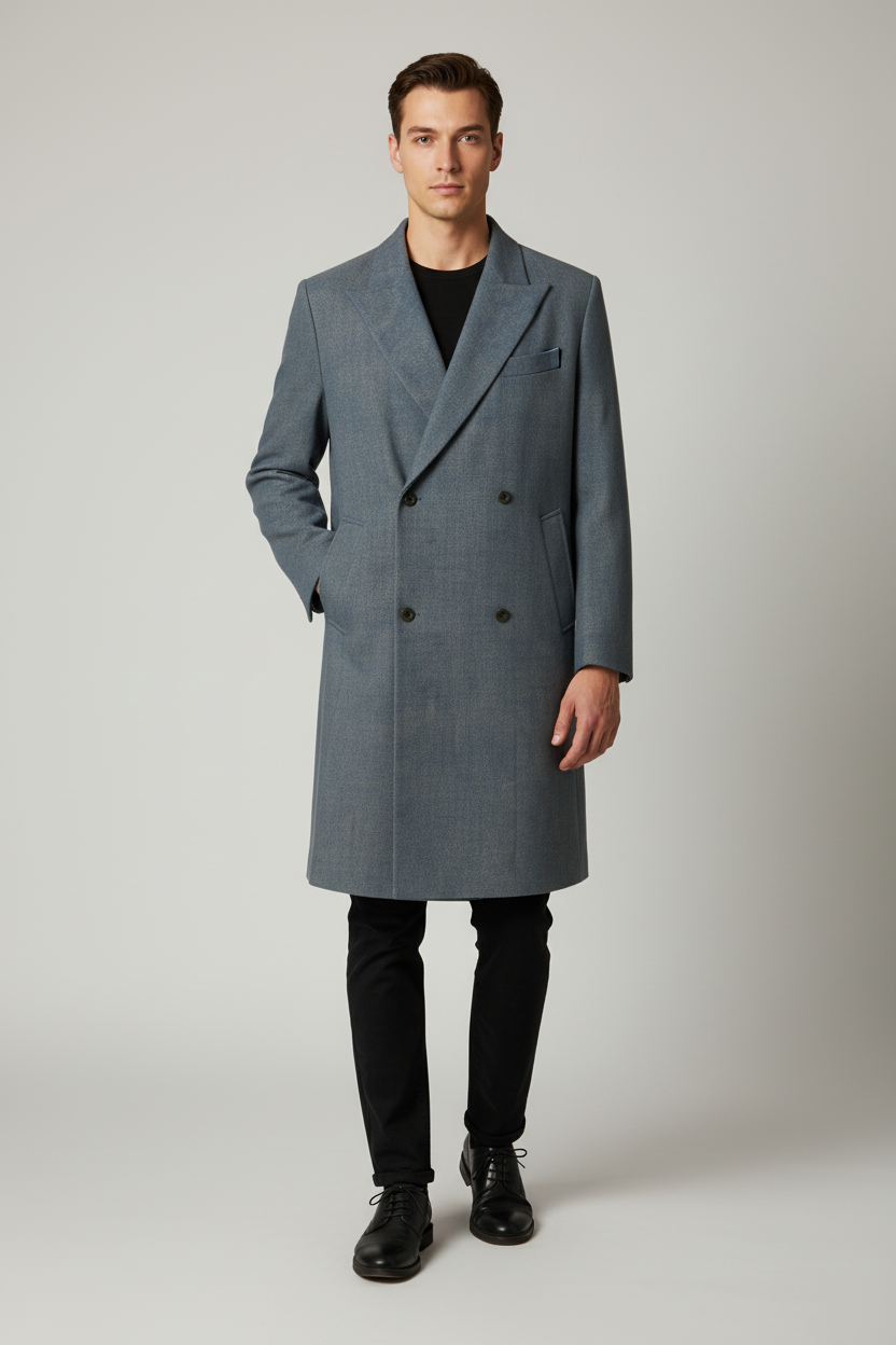 Double Breasted Jacket With Peak Label- Knee Length