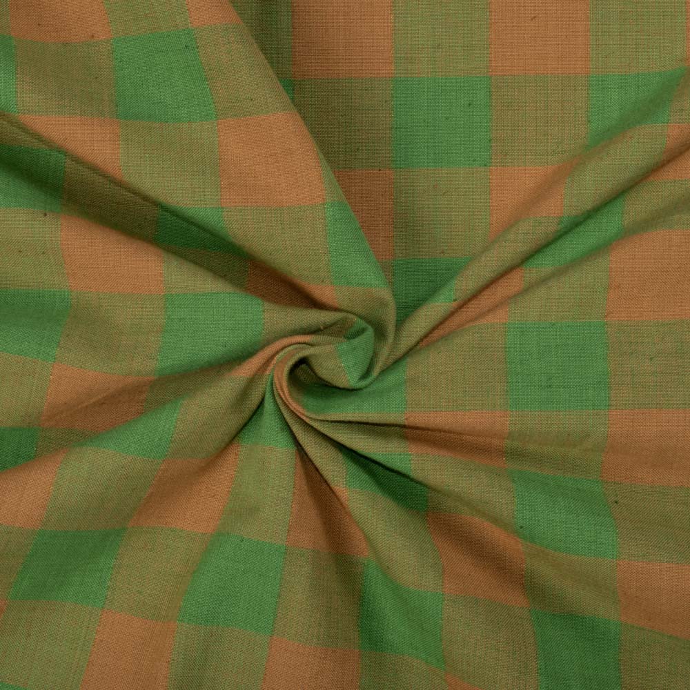 Check Green Mustard Pure Cotton 130 GSM Handwoven Fabric