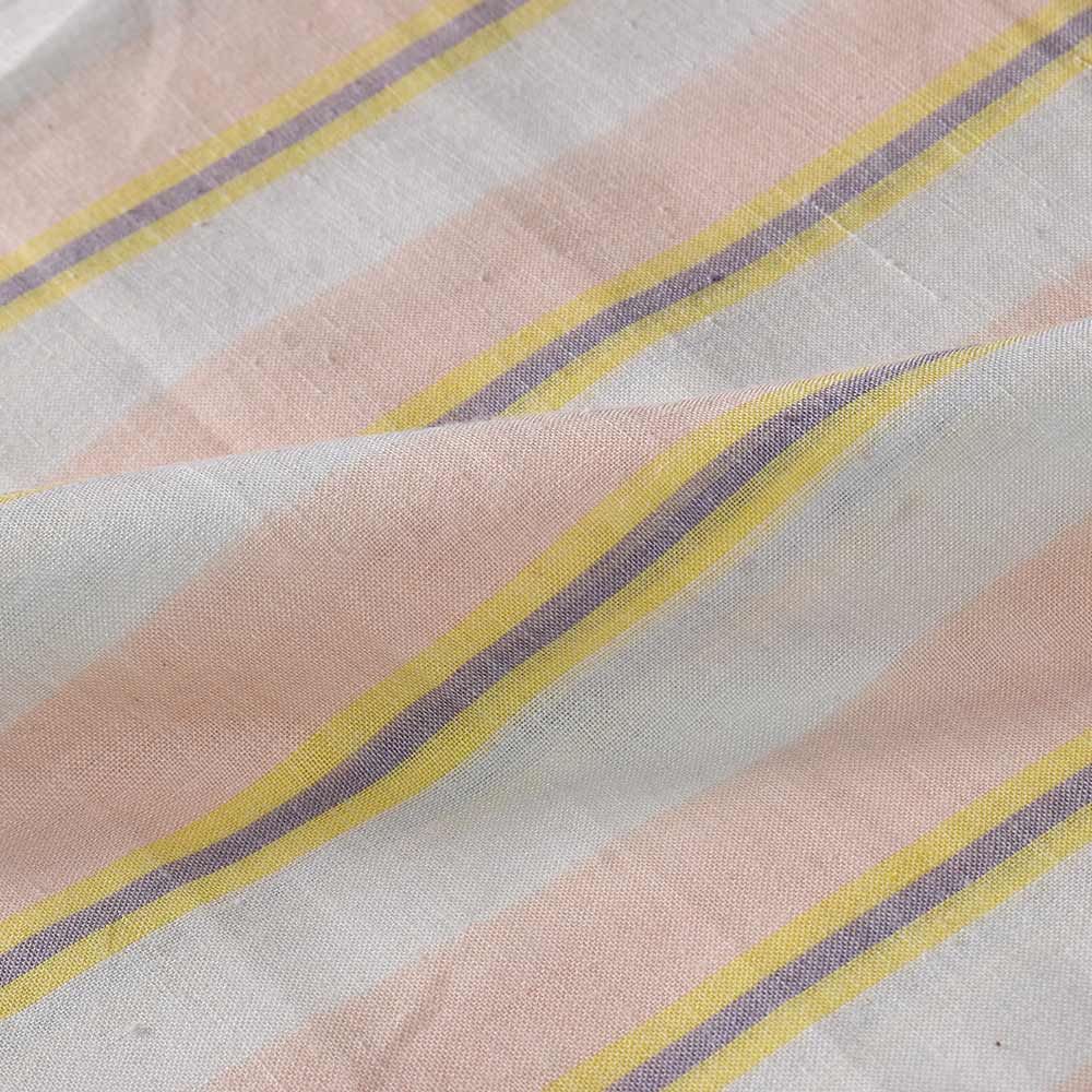STRIPE CREAM & PEACH MERCERISED COTTON 72 GSM HANDWOVEN FABRIC
