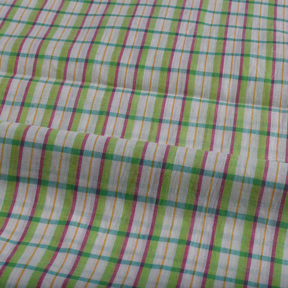 CHECK MULTI COLOR PURE COTTON 60 GSM HANDWOVEN FABRIC 348