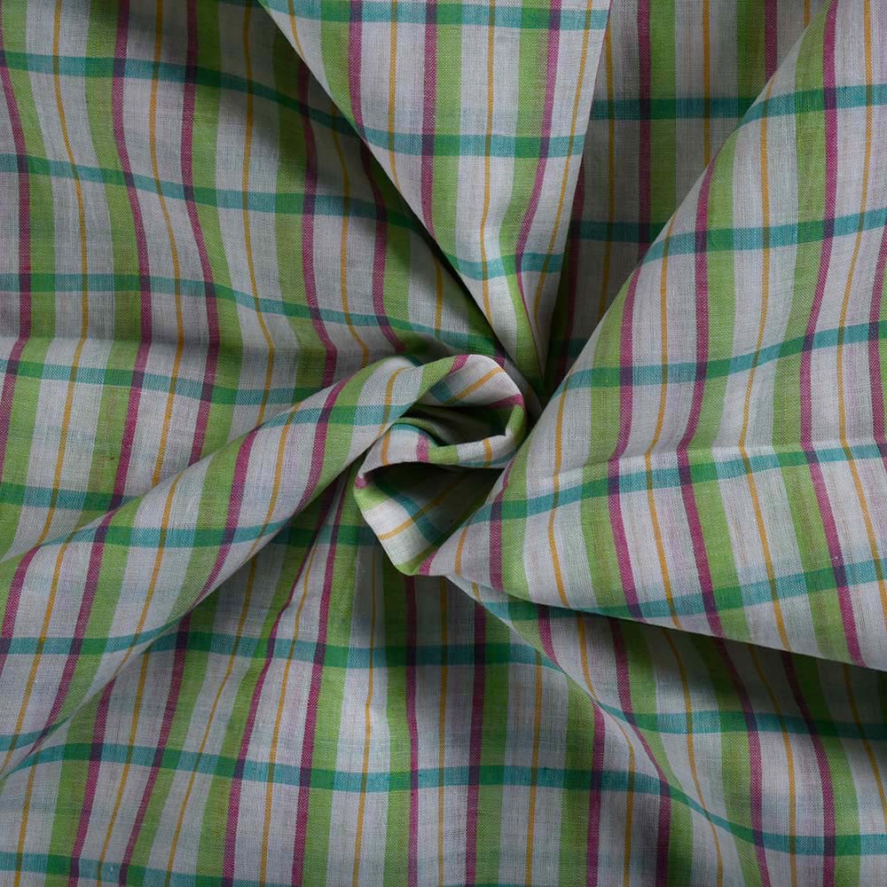Check Multi Color Pure Cotton 60 GSM Handwoven Fabric 348