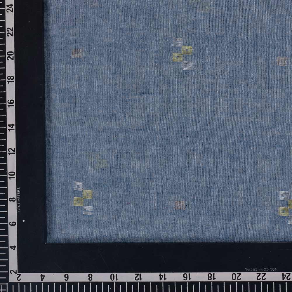 GEOMETRIC BLUE JAMDANI PURE COTTON 60 GSM HANDWOVEN FABRIC