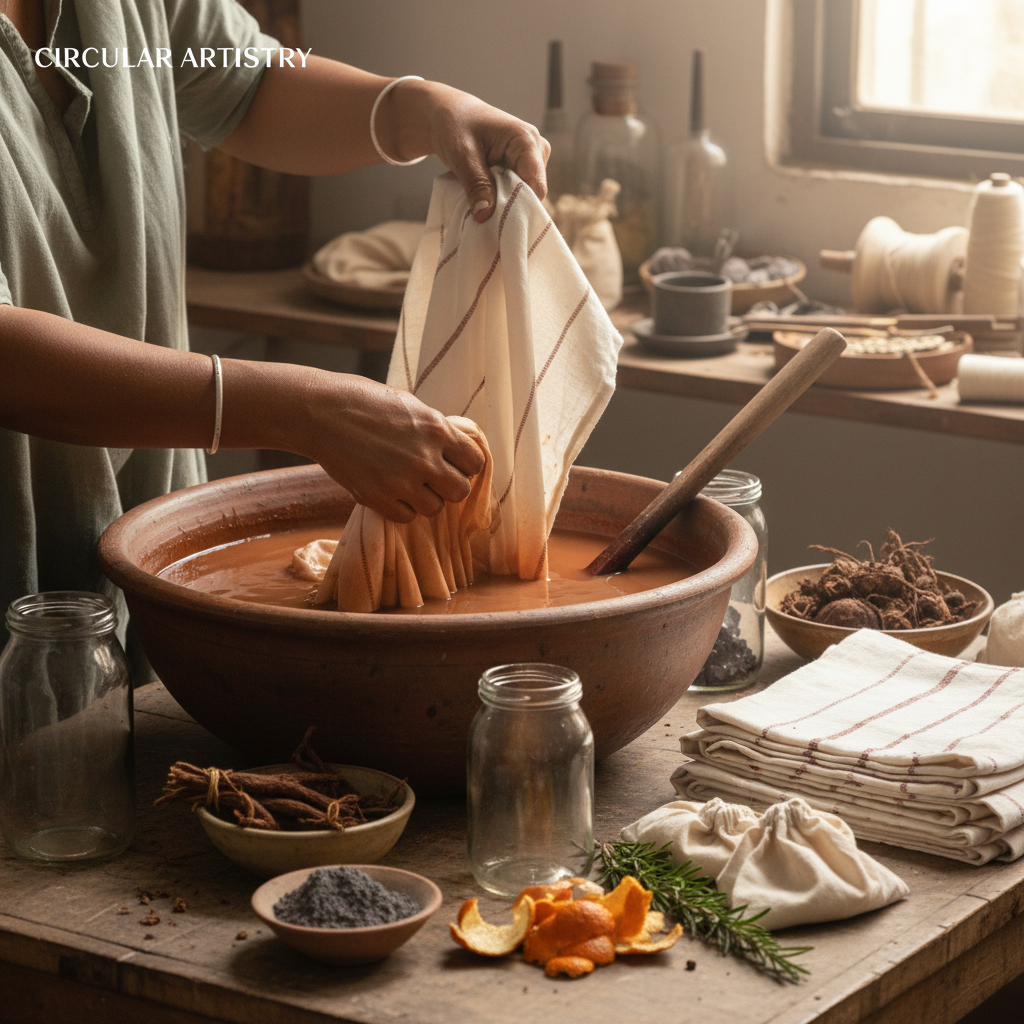 Recycled cotton saree strips reused in Khesh fabric to support zero-waste textile production