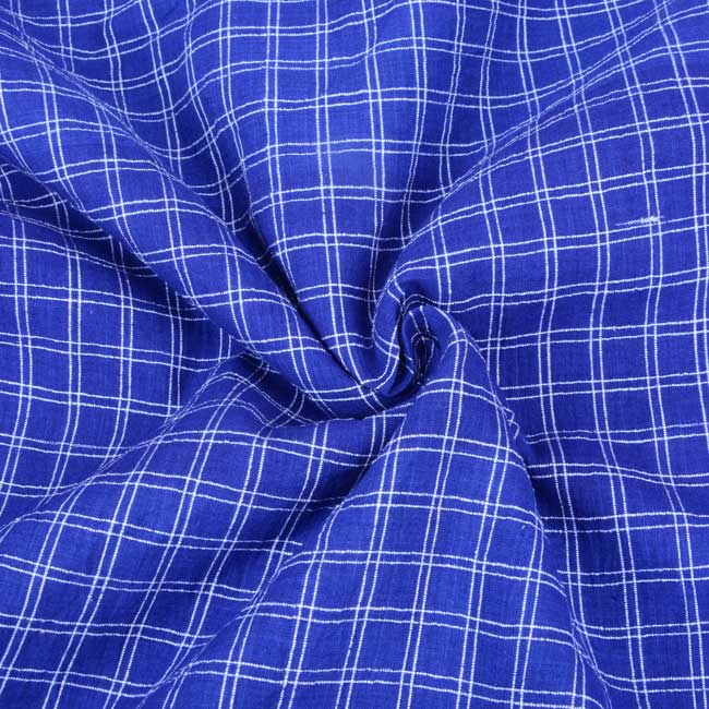 Check Royal Blue Pure Cotton 80 GSM Handwoven Fabric