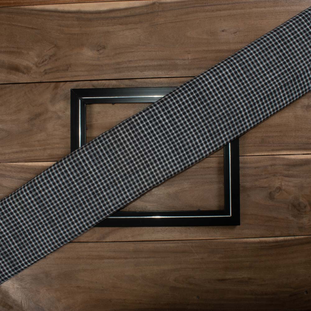 CHECK BLACK YARN TIE DYE PURE COTTON 55 GSM HANDWOVEN FABRIC