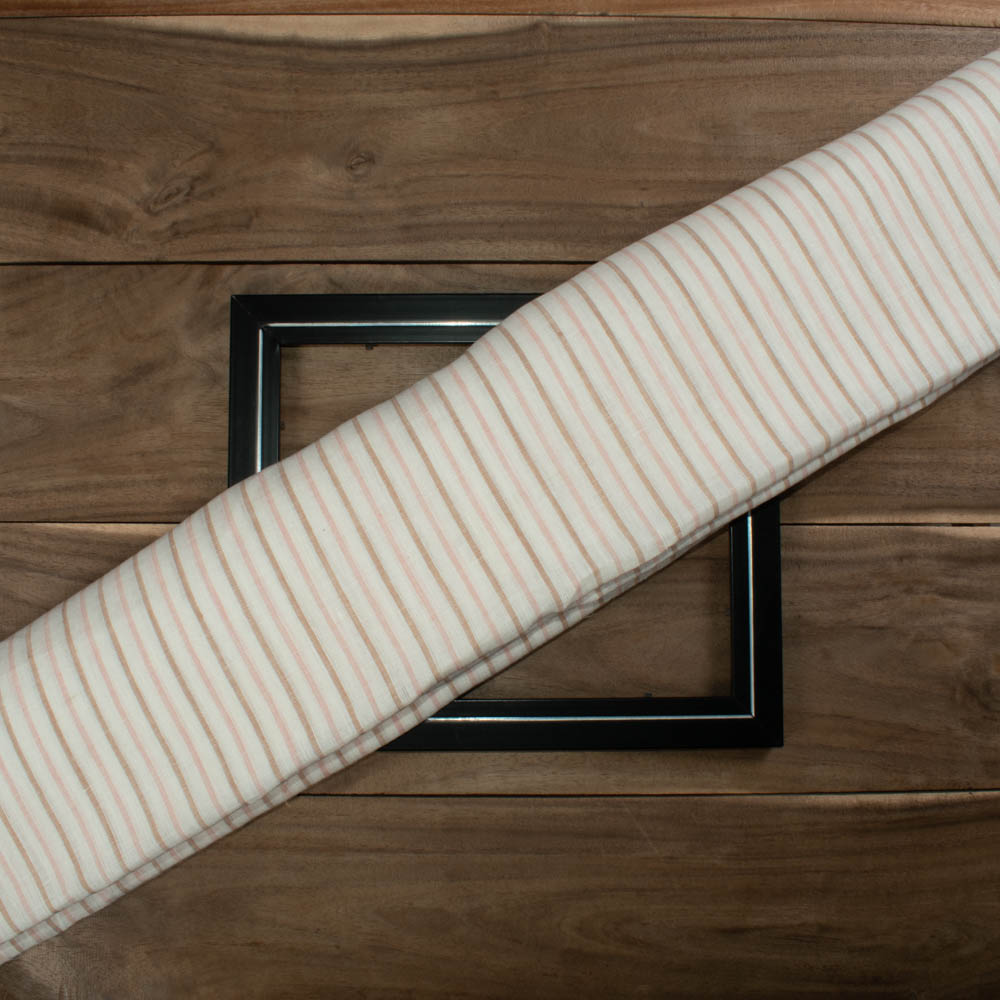 Stripe Cream Brown Linen Cotton 140 GSM Handwoven Fabric 