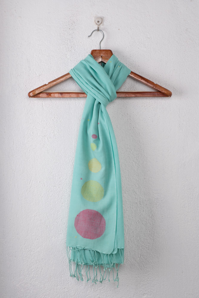 Geometric Turquoise Jamdani Handwoven Pure Cotton Scarf 20a