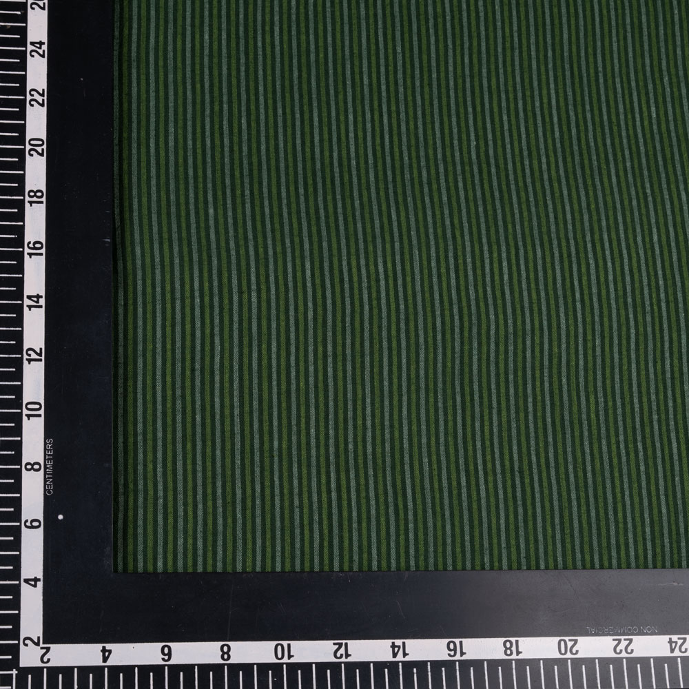STRIPE DARK GREEN PURE COTTON 60 GSM HANDWOVEN FABRIC