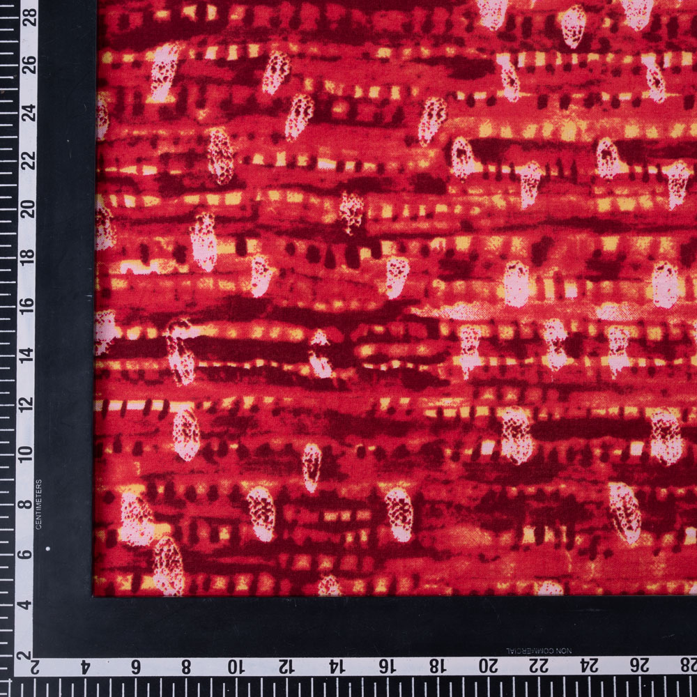 ABSTRACT RED SCREENPRINTED COTTON KHADI 120 GSM HANDWOVEN FABRIC