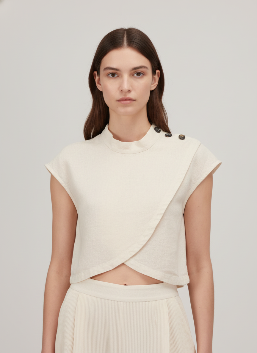Shoulder Buttoned Overlapped Top