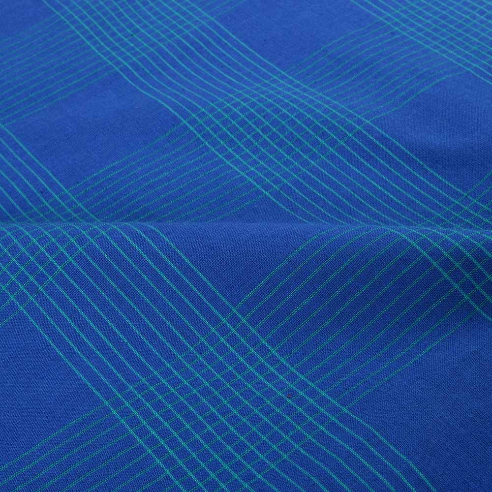 CHECK BLUE PURE COTTON 82 GSM HANDWOVEN FABRIC