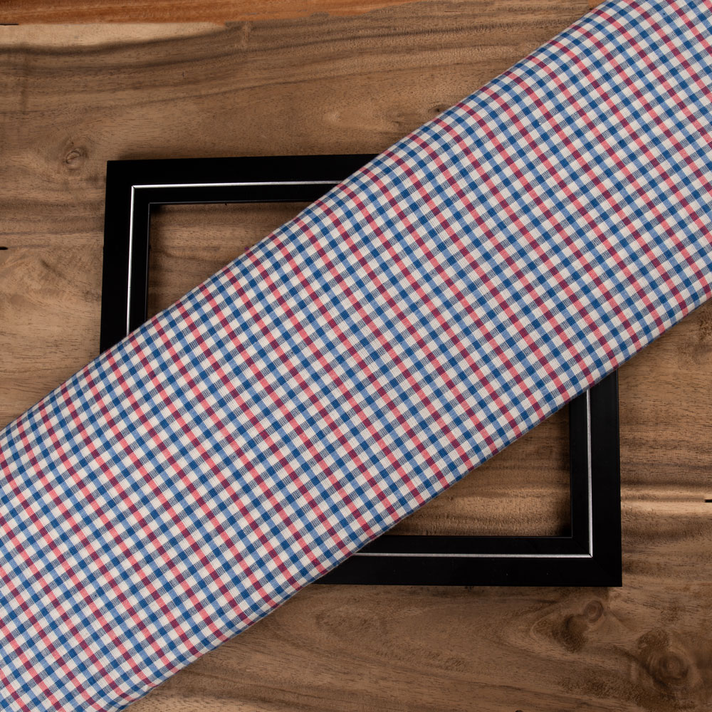 Check Red & Blue Pure Cotton 90 GSM Handwoven Fabric
