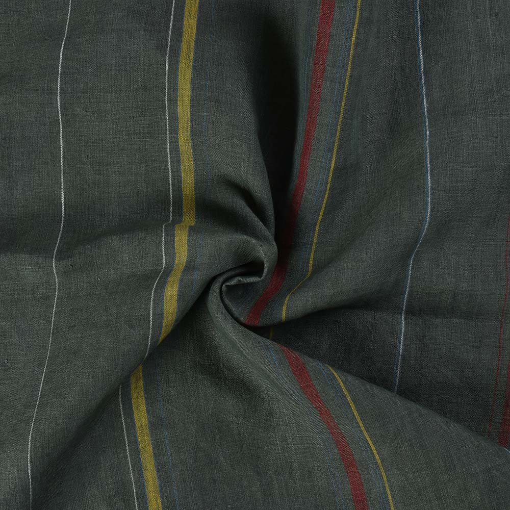 Stripe Green Linen 126 GSM Handwoven Fabric