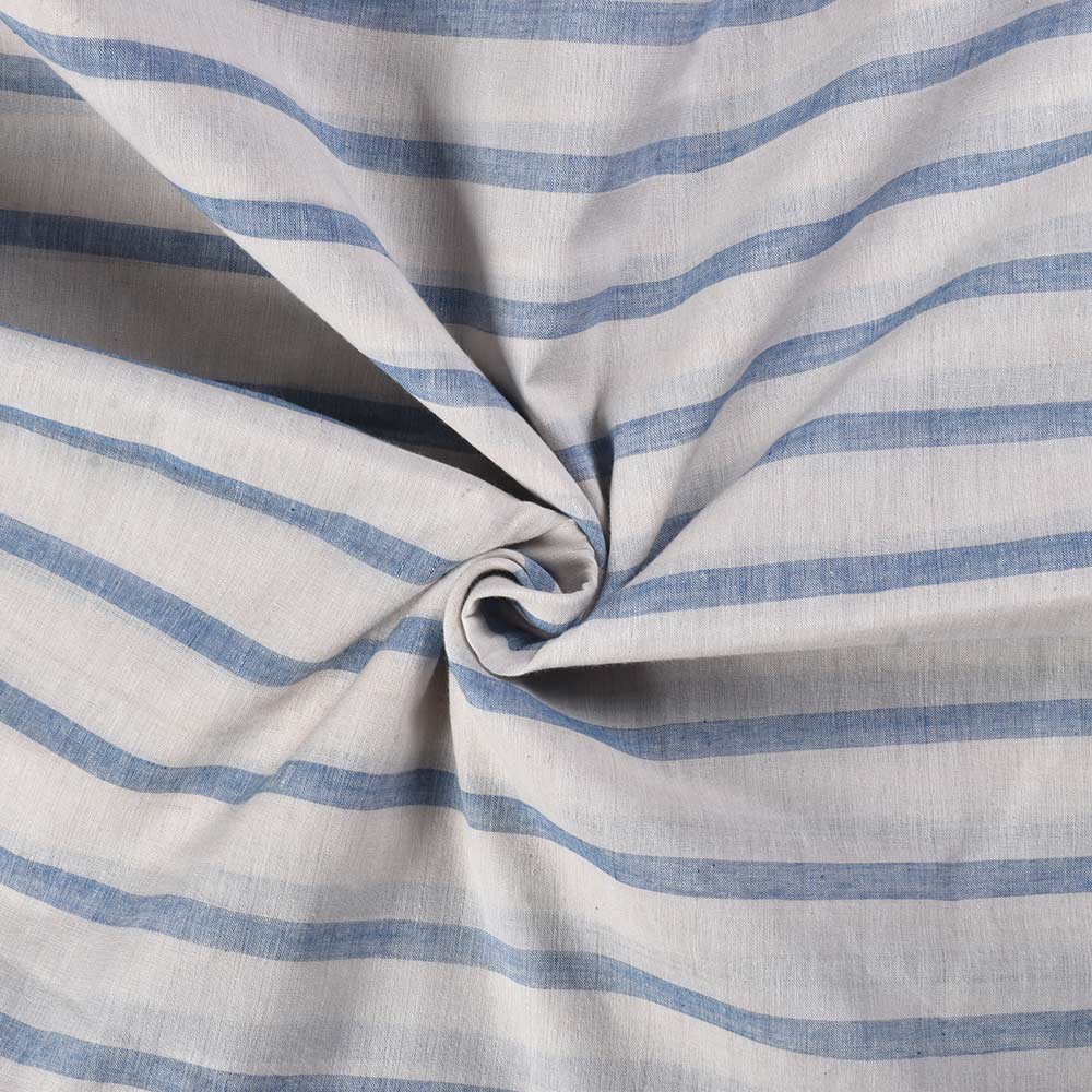 Stripe Off White & Blue Pure Cotton 62 GSM Handwoven Fabric