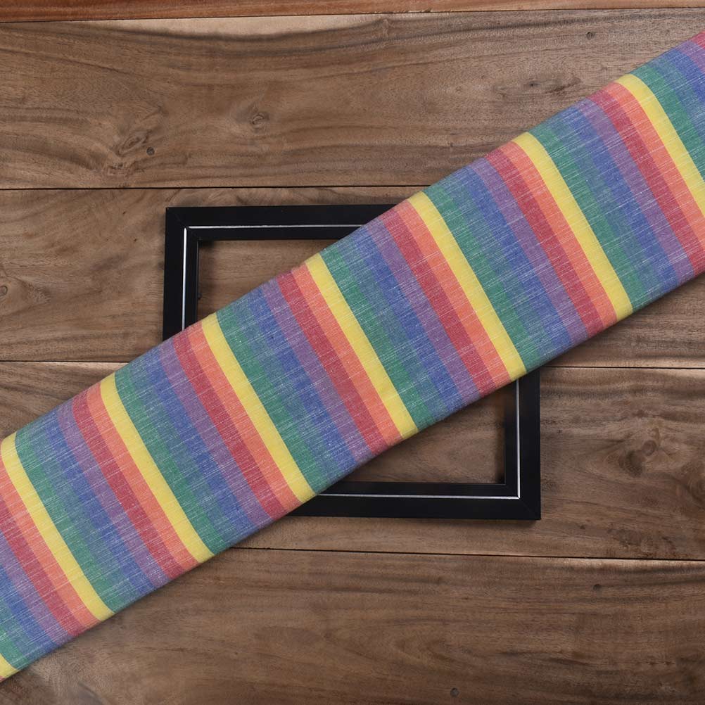 Stripe Multicolor Pure Cotton 98 GSM Handwoven Fabric