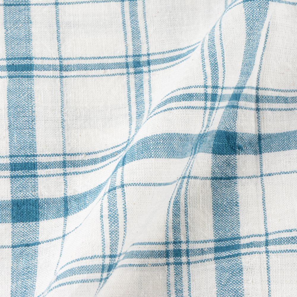 CHECK BLUE & WHITE PURE KHADI FABRIC - 118 GSM HANDSPUN & HANDWOVEN