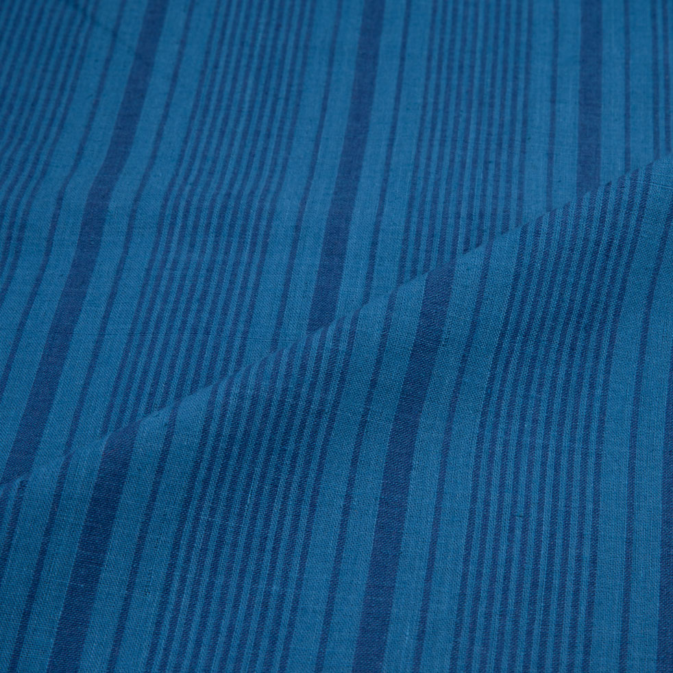 STRIPE PRUSSIAN BLUE PURE COTTON 105 GSM HANDWOVEN FABRIC