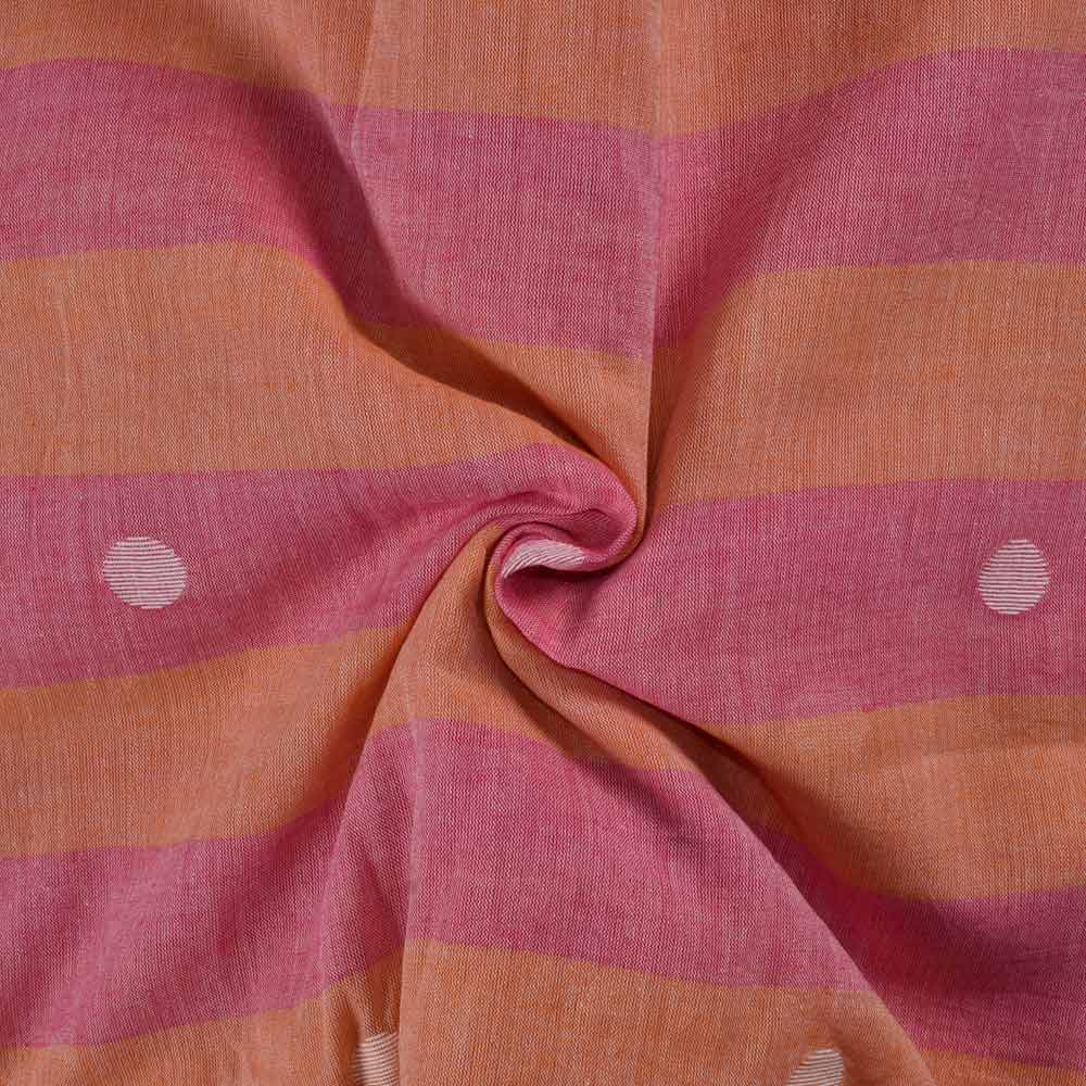 Polka Dot Stripe Orange Red Jamdani Pure Cotton 60 GSM Handwoven Fabric 227