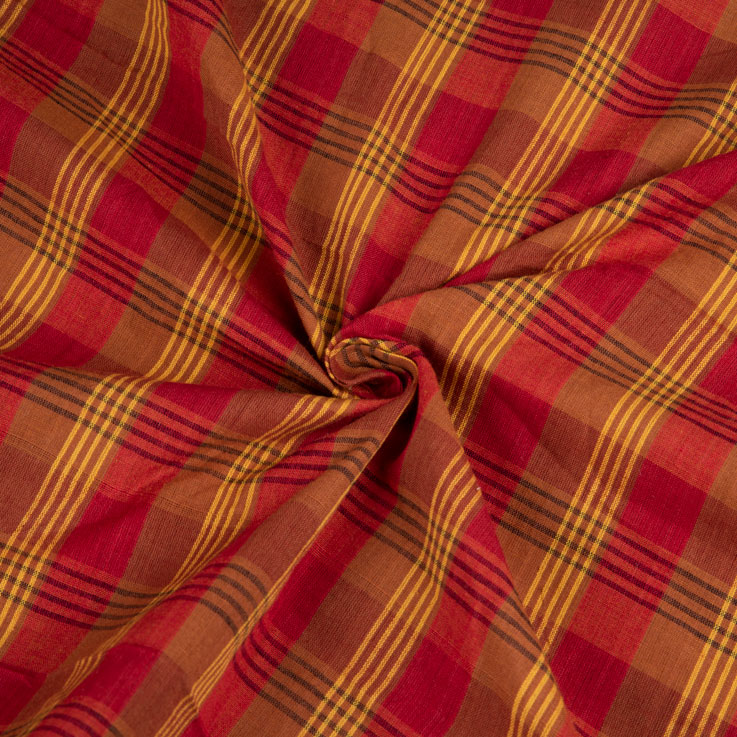 Check Red & Brown Pure Cotton 75 GSM Handwoven Fabric
