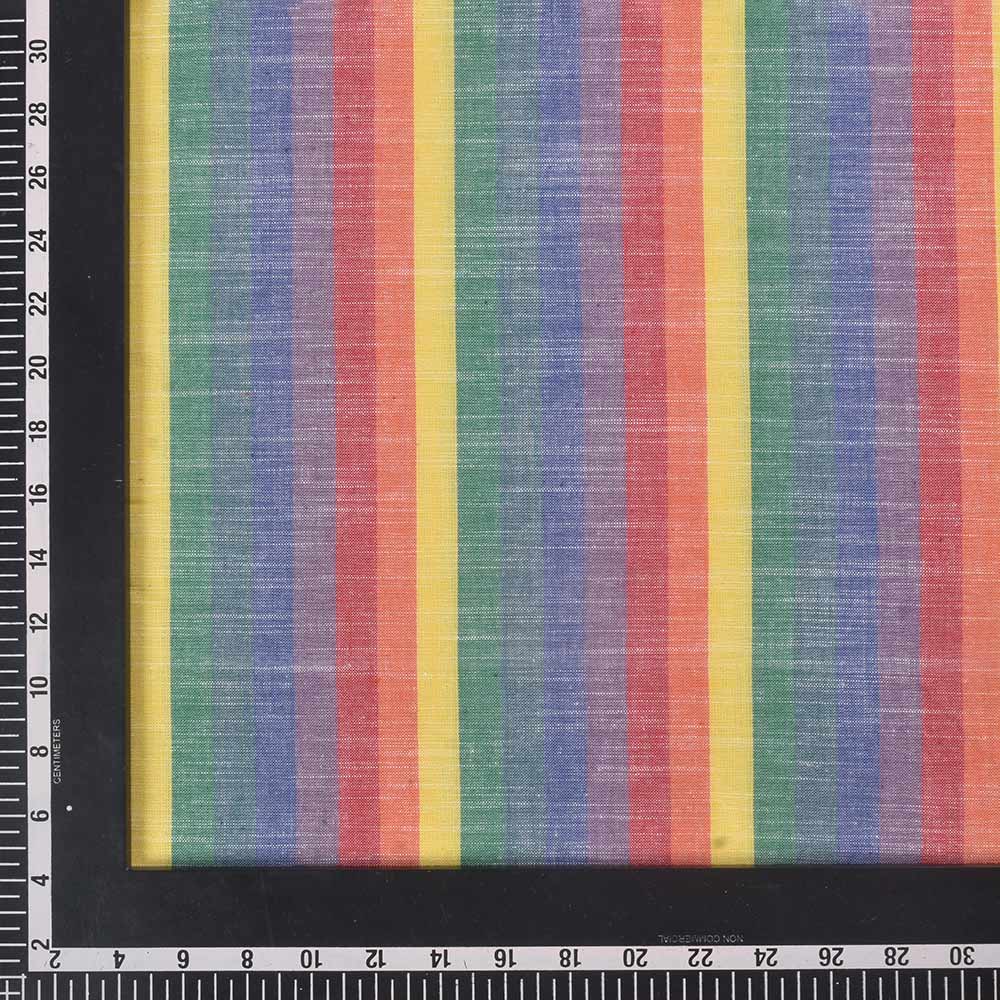 STRIPE MULTICOLOR PURE COTTON 98 GSM HANDWOVEN FABRIC