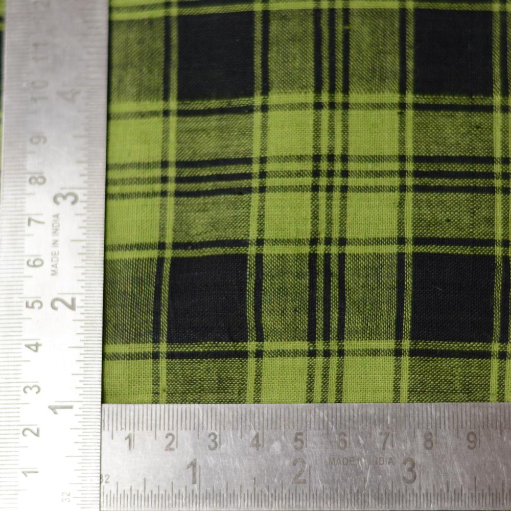 CHECK GREEN & BLACK PURE COTTON 91 GSM HANDWOVEN FABRIC