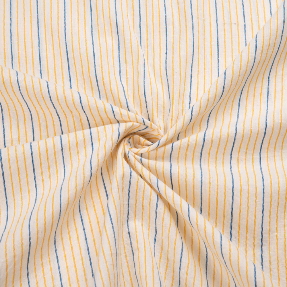 Pinstripe Yellow & Blue Pure Cotton 87 GSM Handwoven Fabric