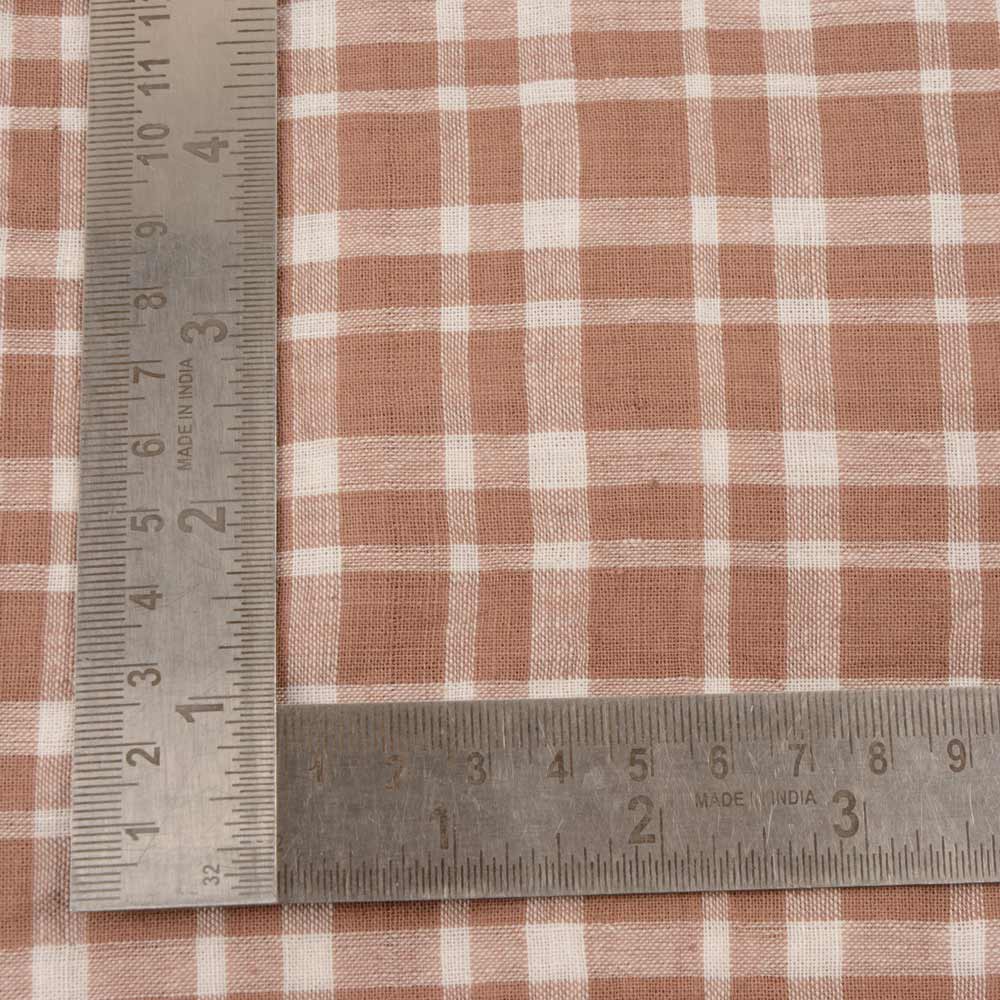 CHECK LIGHT BROWN PURE COTTON 96 GSM HANDWOVEN FABRIC