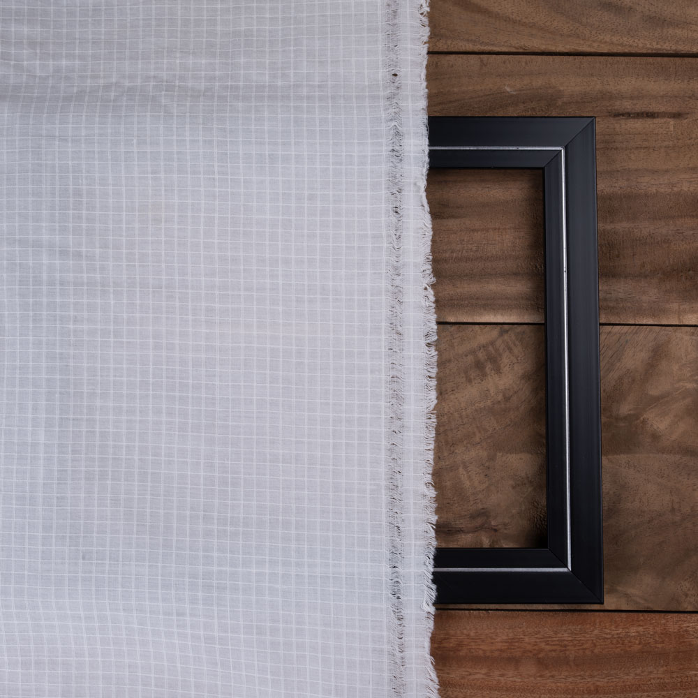 WHITE CHECK COTTON 98 GSM FABRIC - BLEACHED WHITE & DYEABLE