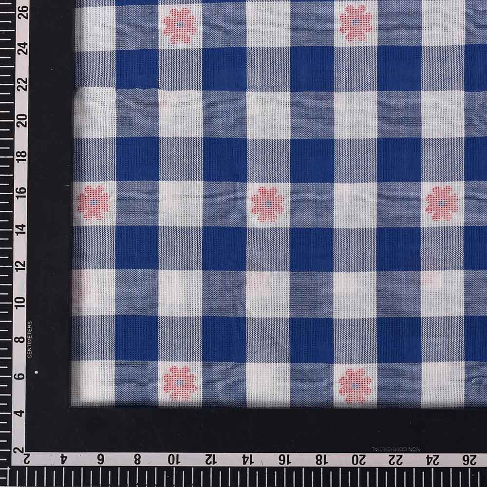 CHECK BLUE WHITE JAMDANI PURE COTTON 105 GSM HANDWOVEN FABRIC