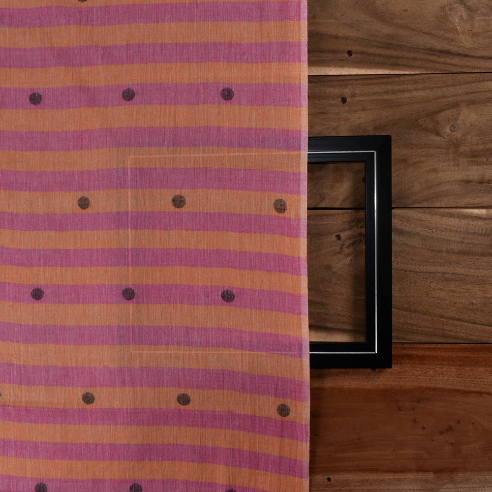POLKA DOT STRIPE ORANGE RED JAMDANI PURE COTTON 60 GSM HANDWOVEN FABRIC
