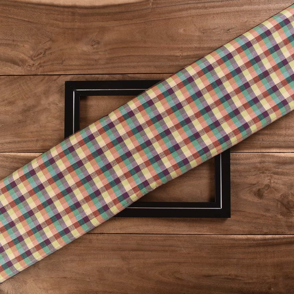 Check Multicolour Pure Cotton 97 GSM Handwoven Fabric