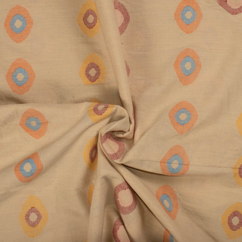 Abstract Beige Jamdani Pure Cotton 100 GSM Handwoven Fabric