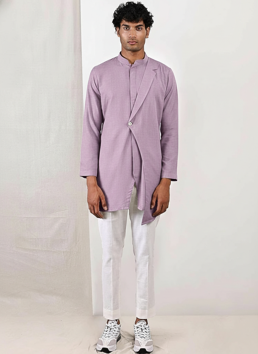 Asymmetric Layered Angrakha Men's Kurta